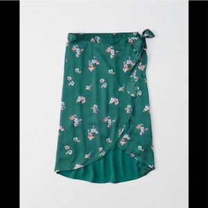 Satin floral midi wrap skirt